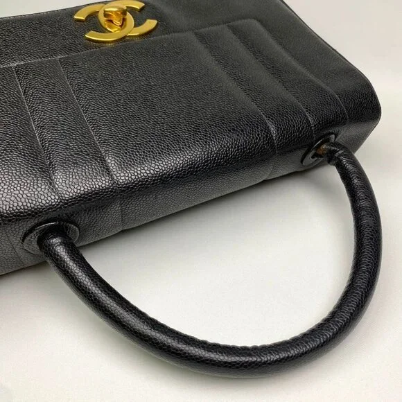 Authentic CHANEL CC Caviar Vertical Quilted Kelly Flap Bag Black Purse Handle - Picture 9 of 11